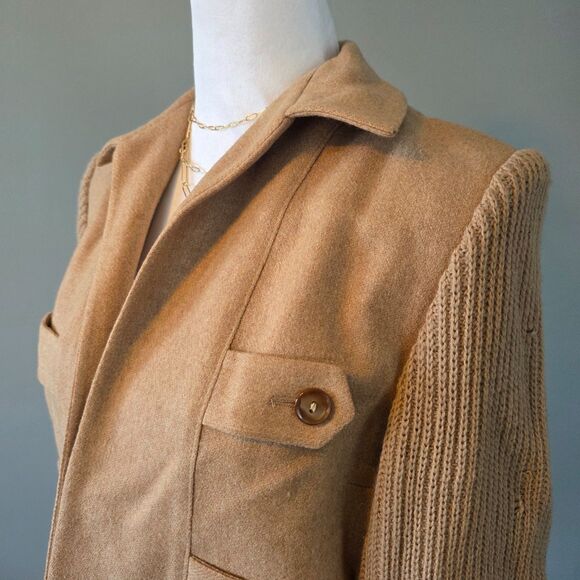 Vintage Arthur Jay Wool Sweater Camel Tan Women's Woven Jacket Blazer Size Small - Picture 7 of 8
